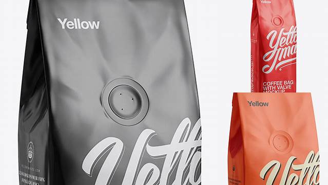 4064+ 250g Coffee Bag With Valve PSD Mockup Half-Turned View Customizable PSD Templates