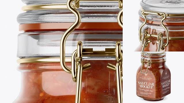 4064+ 900ml Lecho Sauce Glass Jar with Clamp Lid PSD Mockup Half Side View Digital Photoshop Free Mockup