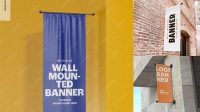 4072+ Wall Mounted Banner PSD Mockup Half-Side View Unique and Creative Free PSD File