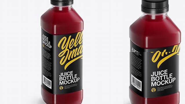 4075+ Clear PET Cherry Juice Bottle PSD Mockup Half Side View High-Angle Shot Versatile PSD Mockup File