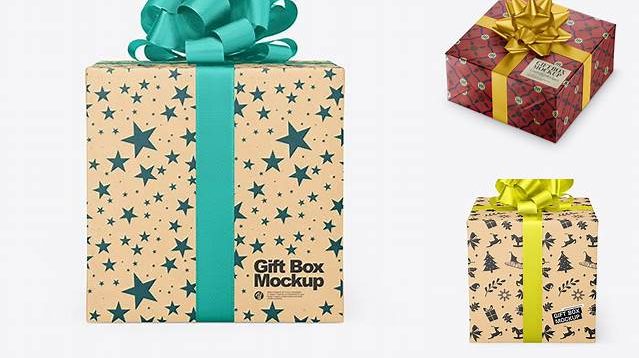 4075+ Matte Gift Box with Metallic Bow PSD Mockup Versatile and Elegant PSD File