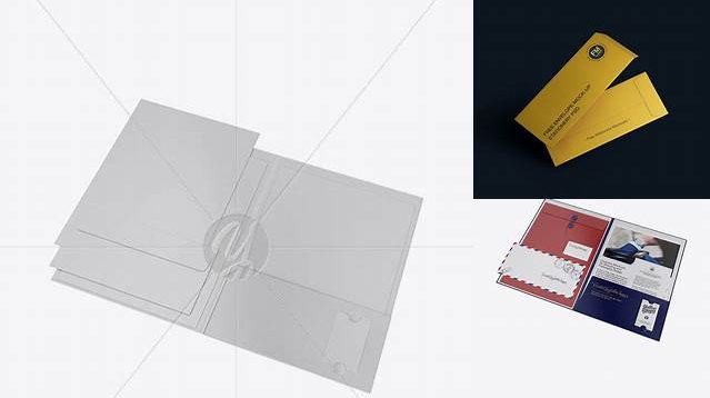 4080+ Matte Folder with Papers and Envelope PSD Mockup Half Side View Digital Photoshop Free Mockup