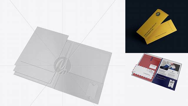 4080+ Matte Folder with Papers and Envelope PSD Mockup Half Side View Digital Photoshop Free Mockup