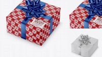 4082+ Textured Paper Gift Box with Metallic Bow PSD Mockup Free Mockup PSD Template