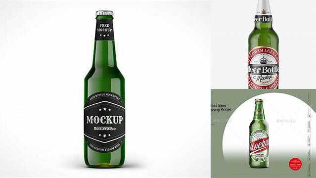 4083+ 500ml Green Glass Beer Bottle PSD Mockup Fully Customizable Photoshop Freebie