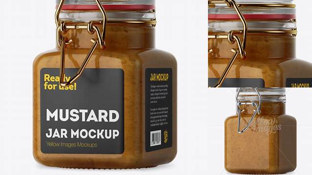 4085+ Glass Jar with Mustard PSD Mockup Halfside View Unique Free Photoshop Files