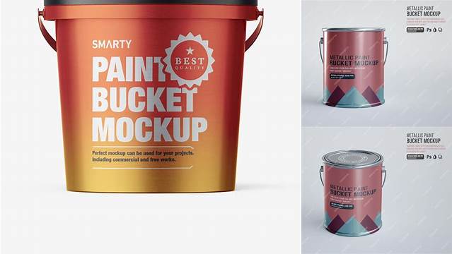 4086+ Metallic Paint Bucket PSD Mockup High Angle Shot Stylish PSD for Free