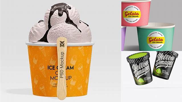 4090+ Two Matte Ice Cream Cups PSD Mockup Professional Design PSD