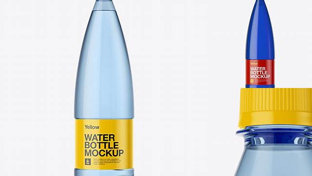 4092+ 1L Blue PET Water Bottle PSD Mockup Front View Smart PNG Image