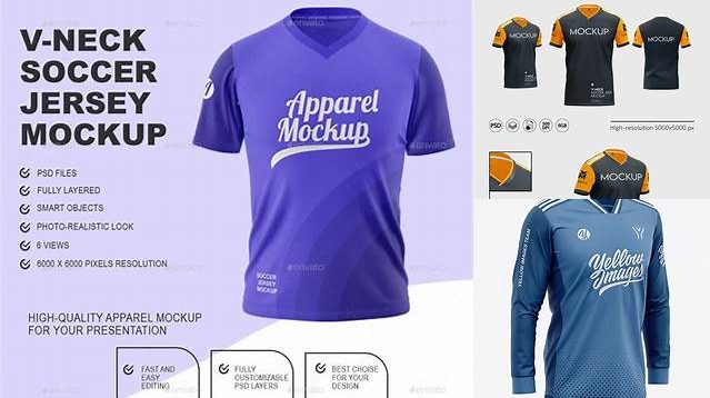 4095+ Men’s Soccer V-Neck Jersey LS PSD Mockup Front View Smart Object-Based PSD Template Free