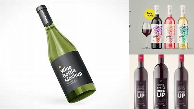 4096+ Green Glass Red Wine Bottle PSD Mockup Best for Showcase