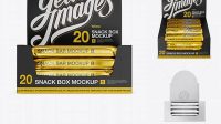 4097+ 20 Metallic Snack Bars Box PSD Mockup Front View High-Angle Shot Free PSD for Designers