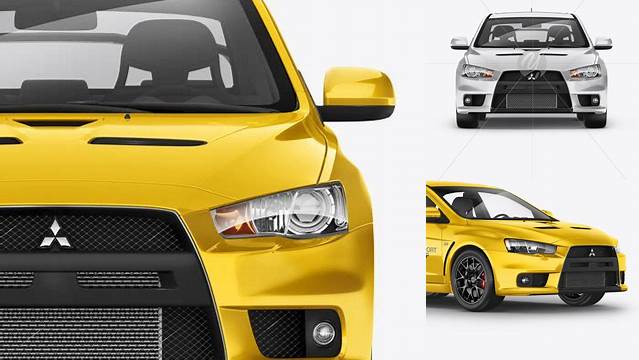 4099+ Mitsubishi Lancer Evolution X PSD Mockup Front View Premium Design Freebie