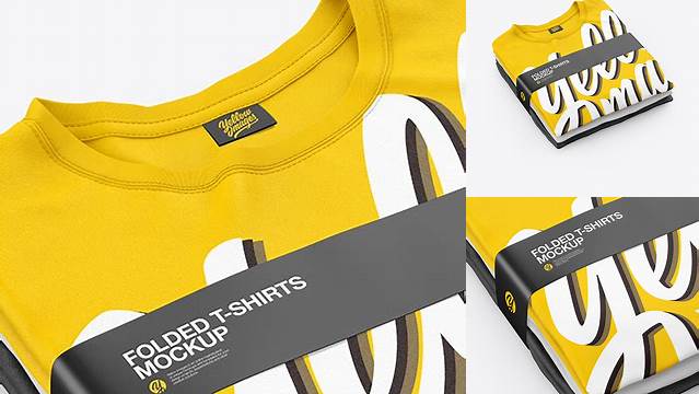 410+ Stack of Folded T-Shirts PSD Mockup Half Side View High-Angle Shot Modern and Unique Freebie PSD