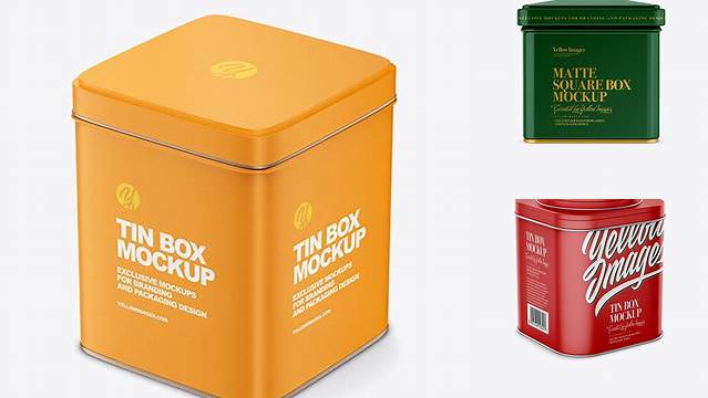 4101+ Matte Square Tin Box PSD Mockup Easy Editable