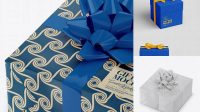 4105+ Textured Paper Gift Box with Glossy Bow PSD Mockup Digital Photoshop Free Mockup