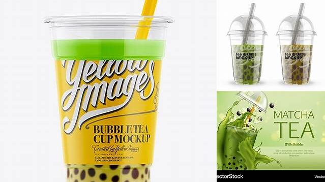 4107+ Cup With Matcha Bubble Tea PSD Mockup High-Quality Digital Mockup Resource