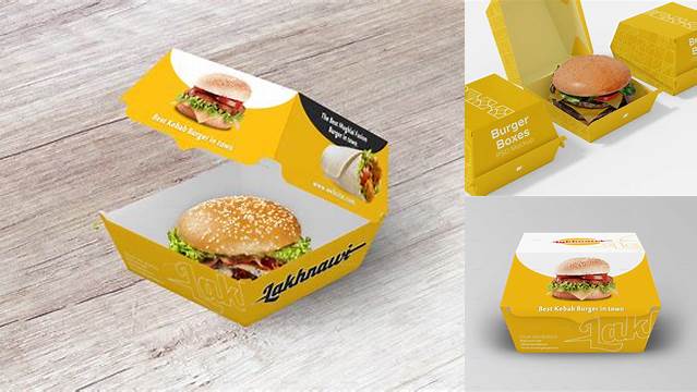 4109+ Burger Box PSD Mockup Front View High-Angle Shot Exclusive Free Photoshop Mockup