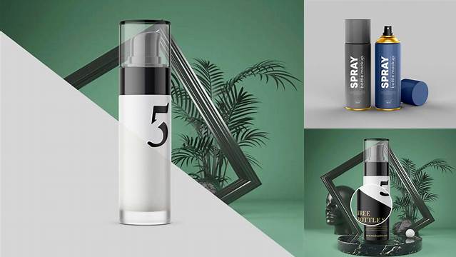 4112+ Metallic Cosmetic Spray Bottle PSD Mockup Front View Best Free Mockup PSD