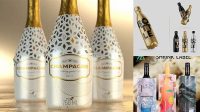 4117+ Champagne Bottle with White Wine In Shrink Sleeve Custom Graphic Mockup File