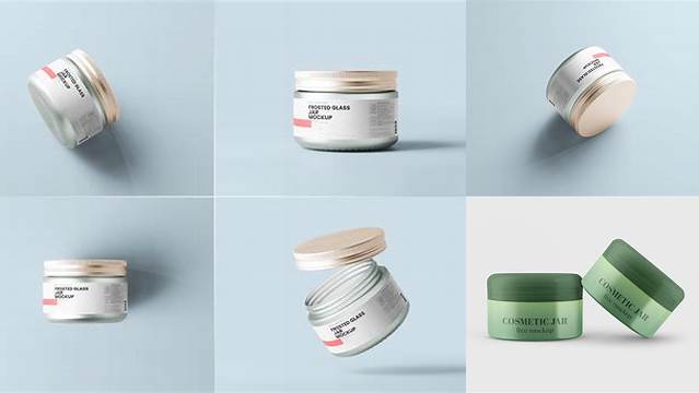 4124+ Frosted Glass Cosmetic Jar PSD Mockup Front View PSD Free Download