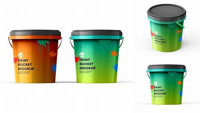 4130+ Glossy Plastic Paint Bucket PSD Mockup Half Side View High-Angle Shot High-Resolution Editable PSD