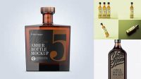 4135+ Square Amber Glass Bottle With Liquor PSD Mockup Stylish PSD for Free