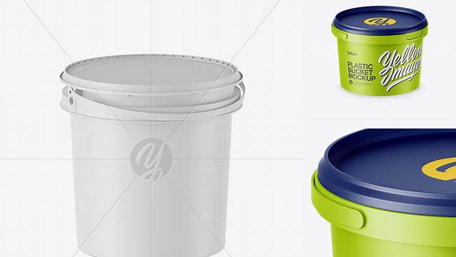 4136+ Matte Plastic Bucket PSD Mockup Half Side View High-Angle Shot Smart Object-Based PSD Template Free