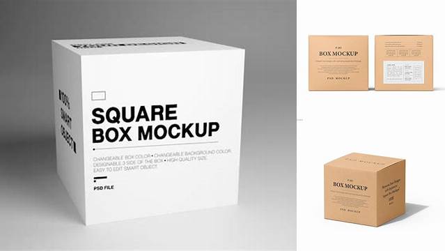 4137+ Glossy Kraft Square Box PSD Mockup Front View High-Angle Shot Elegant Design Mockup PSD