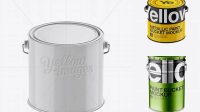 4139+ 3L Glossy Metallic Paint Bucket PSD Mockup Front View High-Angle Shot Advanced Photoshop Design Free