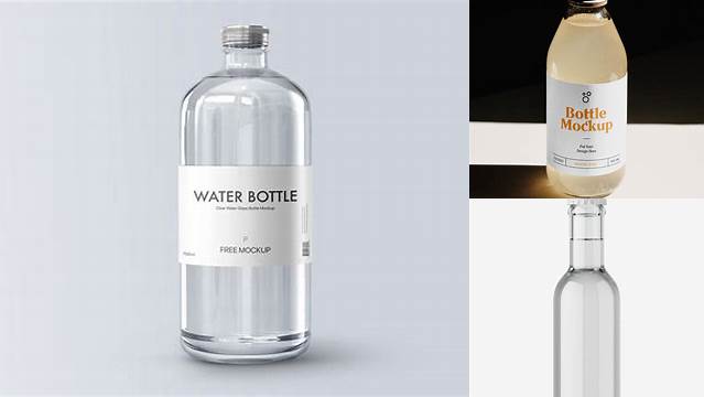 4139+ Clear Glass Bottle with Blue Drink PSD Mockup High-End PSD Download