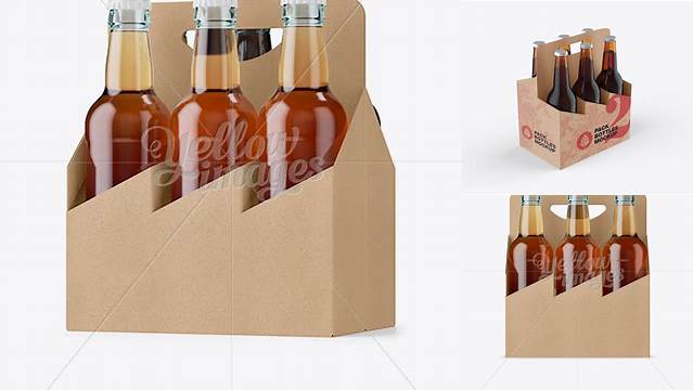 4141+ Kraft Paper 6 Pack Clear Bottle Carrier PSD Mockup Half Side View High Angle Shot High Resolution