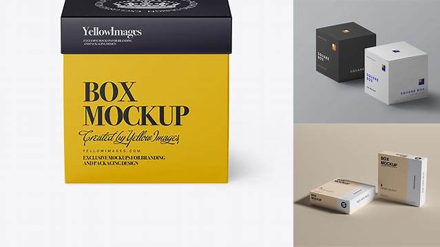 4147+ Matte Square Box PSD Mockup Front View High Angle Exclusive Free Creative Resource