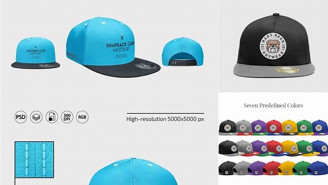 4148+ Snapback Cap PSD Mockup Half Side View Easy-to-Edit PSD