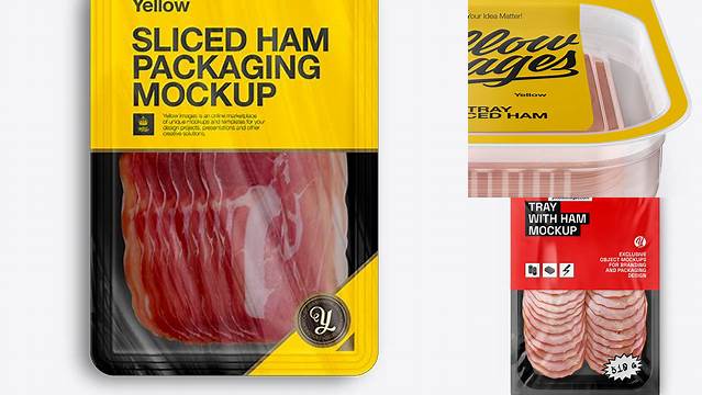 4149+ Plastic Tray with Sliced Ham PSD Mockup Front View High Angle Shot Smart Design Template Free