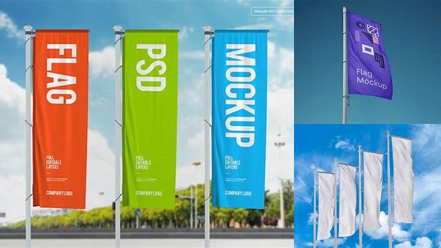 4149+ Vertical Flag PSD Mockup Half Side View Editable Graphic Design Files