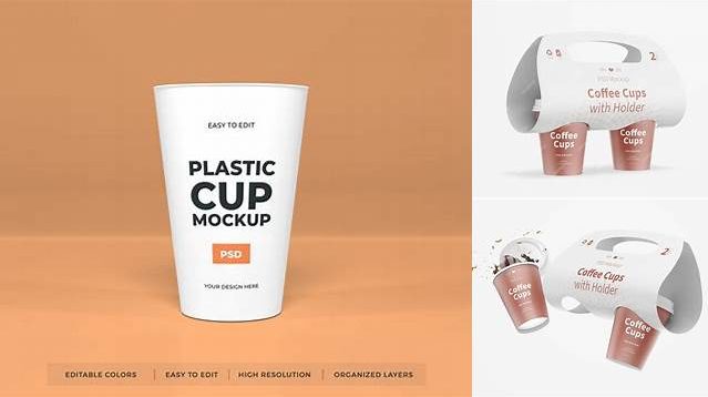 4154+ 4 Plastic Cups with Holder PSD Mockup Free Mockup PSD Template