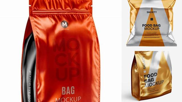 4155+ Metallic Food Bag PSD Mockup Front View Versatile Photoshop File