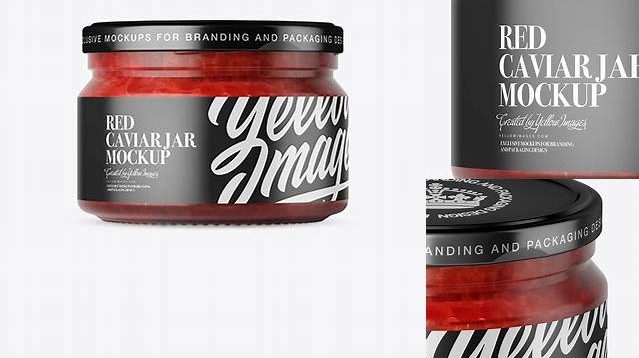 4157+ 250ml Clear Glass Jar with Red Caviar PSD Mockup Front View Fully Customizable Mockup PSD Free