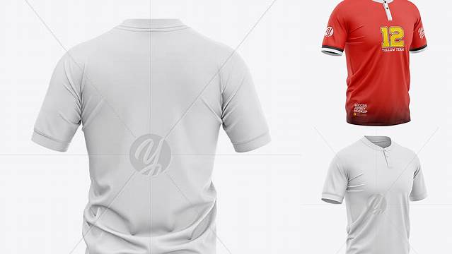 4157+ Men’s Soccer Henley Collar Jersey PSD Mockup Back Half-Side View High-End Photoshop Mockup