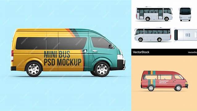 4159+ Minibus PSD Mockup Side view Creative Free Photoshop Template