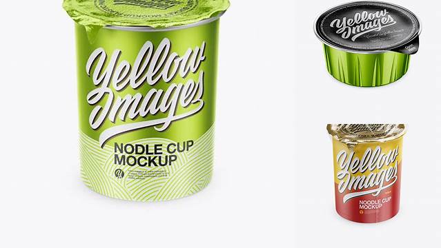 416+ Metallic Noodle Cup With Foil Lid PSD Mockup High-Angle Shot Fully Layered PSD Freebie