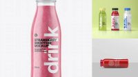 4163+ Clear Glass Bottle with Strawberry Smoothie PSD Mockup Free PSD for Creatives