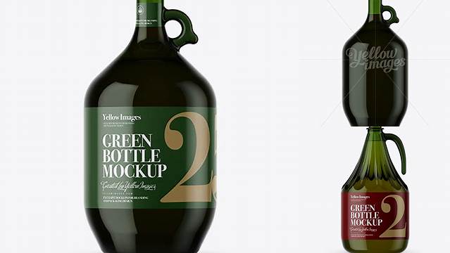 4164+ 3L Green Glass Dark Drink Bottle With Handle PSD Mockup Professional Photoshop Design Freebie