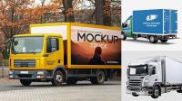 4164+ Box Truck PSD Mockup Front View Layered PSD File Free Download