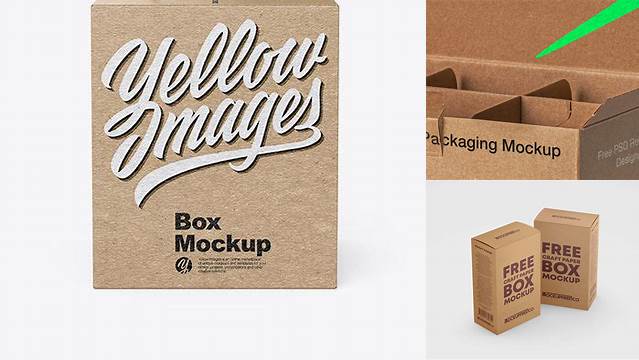 4175+ Kraft Box PSD Mockup With Handle Front View High-Angle Shot Fully Layered PSD Freebie