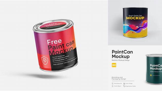 4175+ Metallic Paint Can PSD Mockup High Angle Editable Photoshop Free Mockup