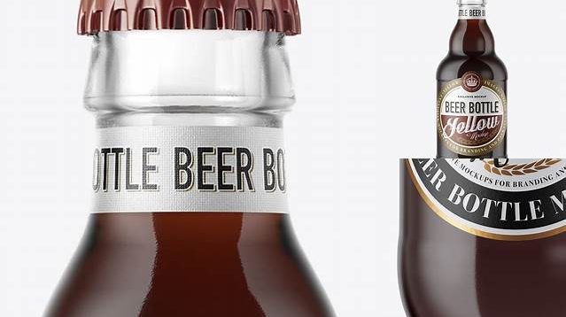 4176+ 330ml Clear Glass Brown Ale Bottle with Foil PSD Mockup Custom Graphic Resource Free Download