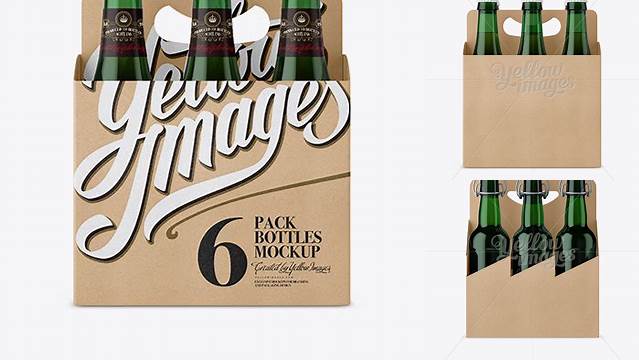 4177+ Kraft Paper 6 Pack Green Glass Bottle Carrier PSD Mockup Front View Creative Photoshop Resources