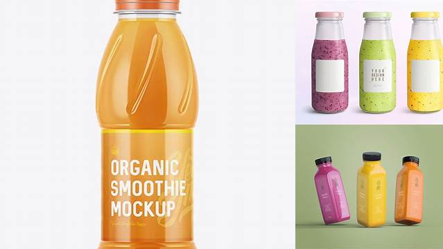 4182+ Plastic Bottle with Mango Smoothie PSD Mockup Easy Editable